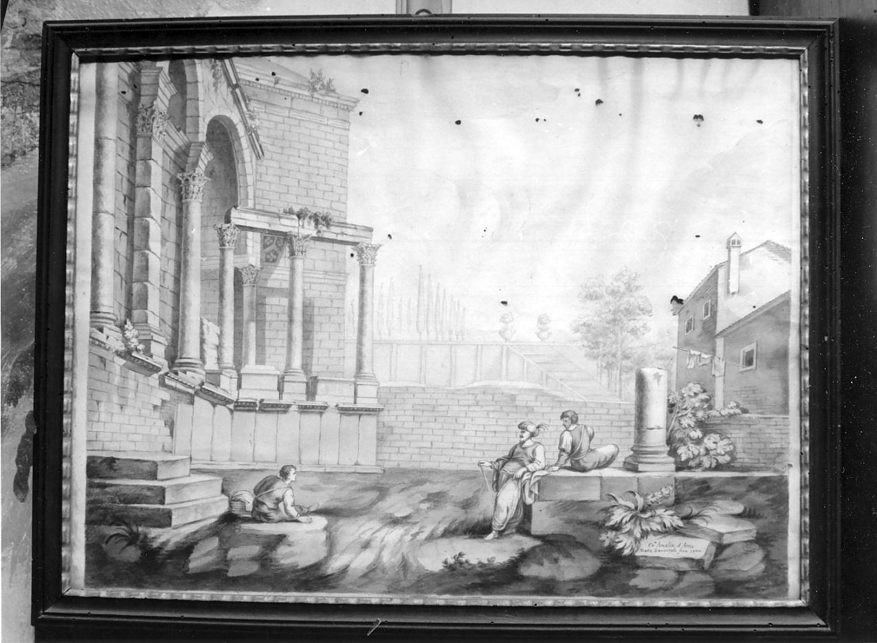 paesaggio con rovine e figure (dipinto, opera isolata) di Sanvitale Amalia (inizio sec. XIX)