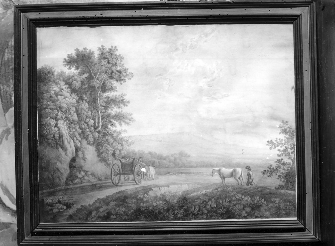 paesaggio con animali e figure (dipinto, opera isolata) di Sanvitale Amalia (inizio, inizio sec. XIX, sec. XIX)