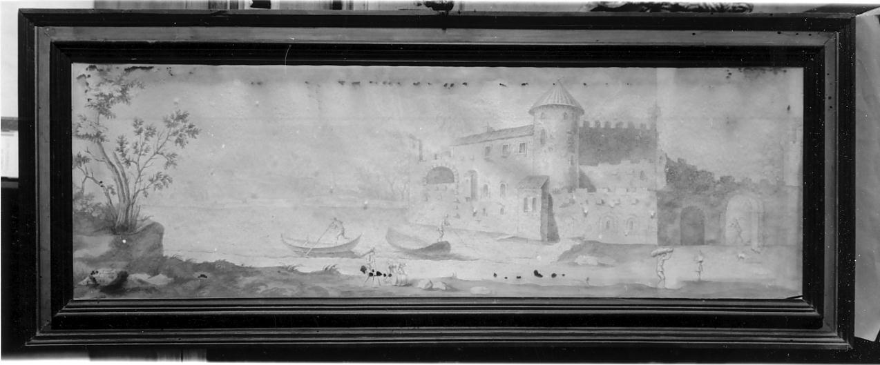 paesaggio con castello e barche (dipinto, opera isolata) di Sanvitale Amalia (inizio sec. XIX)