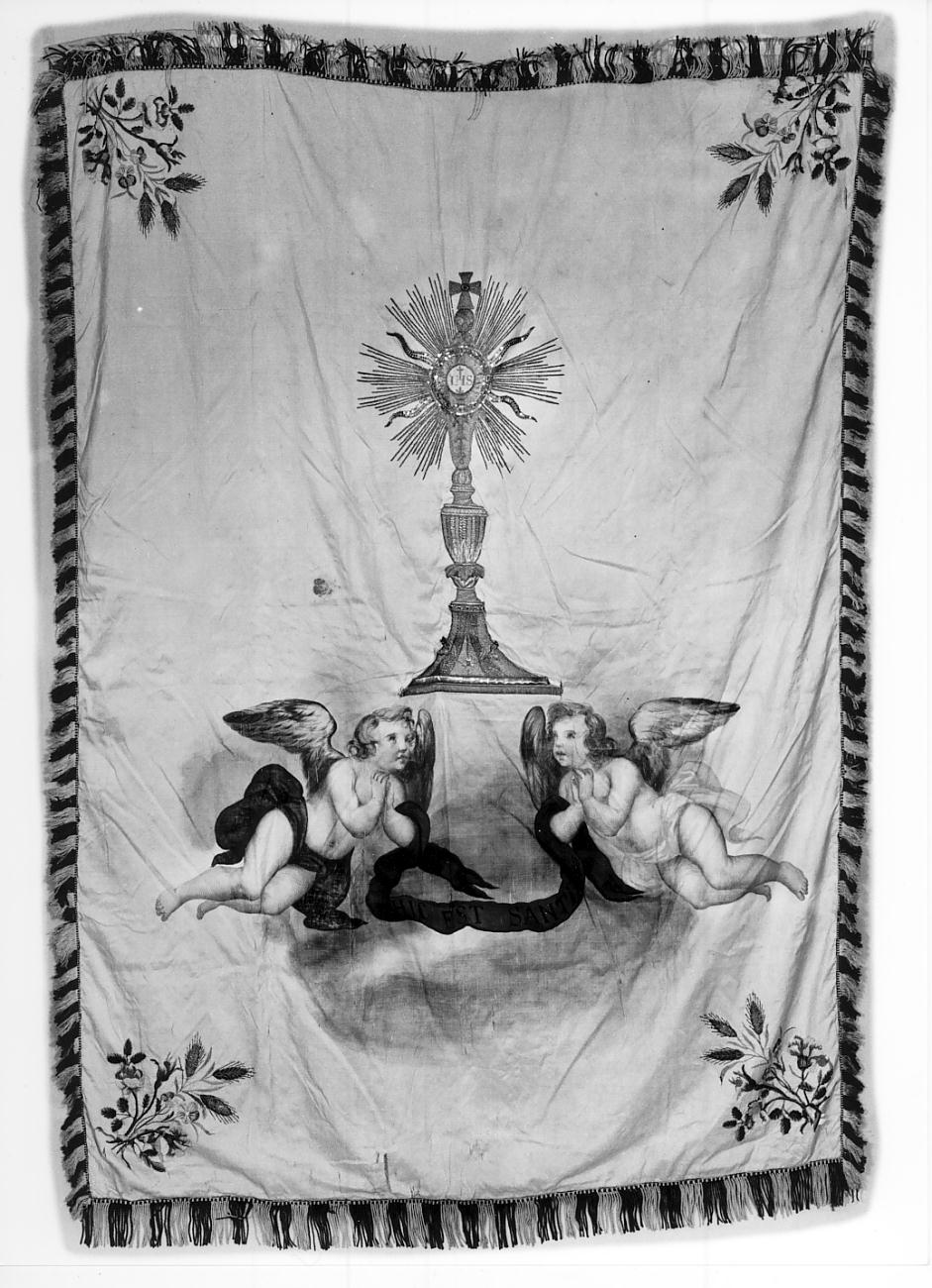 angeli adoranti il calice eucaristico (stendardo processionale, opera isolata) - manifattura lombarda (prima metà sec. XIX)