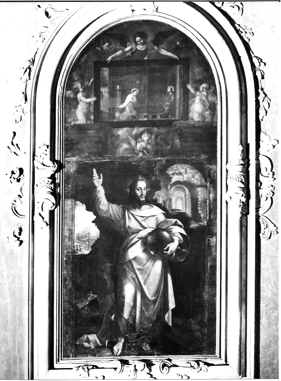 Salvator Mundi ed Animula della Madonna alla presenza del Cristo (dipinto, opera isolata) di Ghisi Teodoro (attribuito) (sec. XVI)