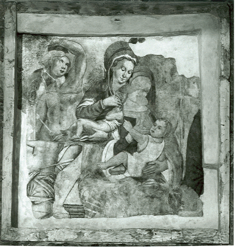 Madonna con Bambino e San Sebastiano (dipinto, opera isolata) - ambito mantovano (secc. XV/ XVI)