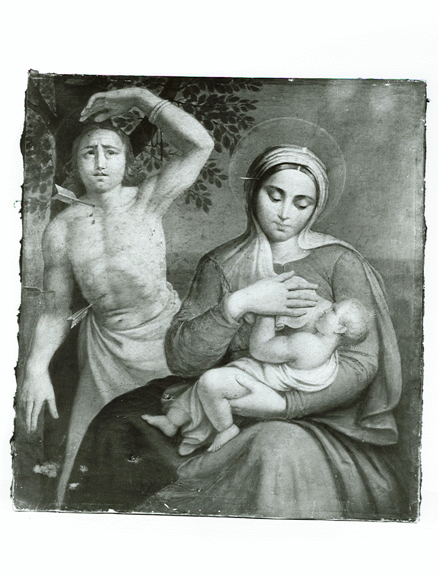 Madonna con Bambino e San Sebastiano (dipinto, opera isolata) - ambito mantovano (seconda metà sec. XIX)