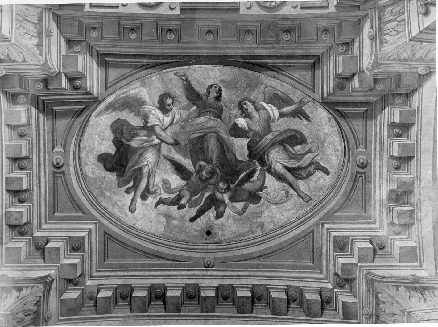 L'Assunta entro quadratura architettonica (dipinto, elemento d'insieme) di Sandrini Tommaso (attribuito), Gandini Bernardino (attribuito) (sec. XVII)