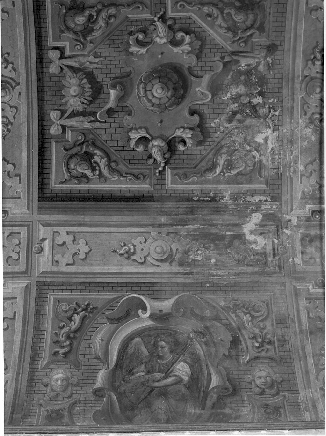 motivi decorativi e angelo (dipinto, elemento d'insieme) di Sandrini Tommaso (attribuito), Gandini Bernardino (attribuito) (sec. XVII)