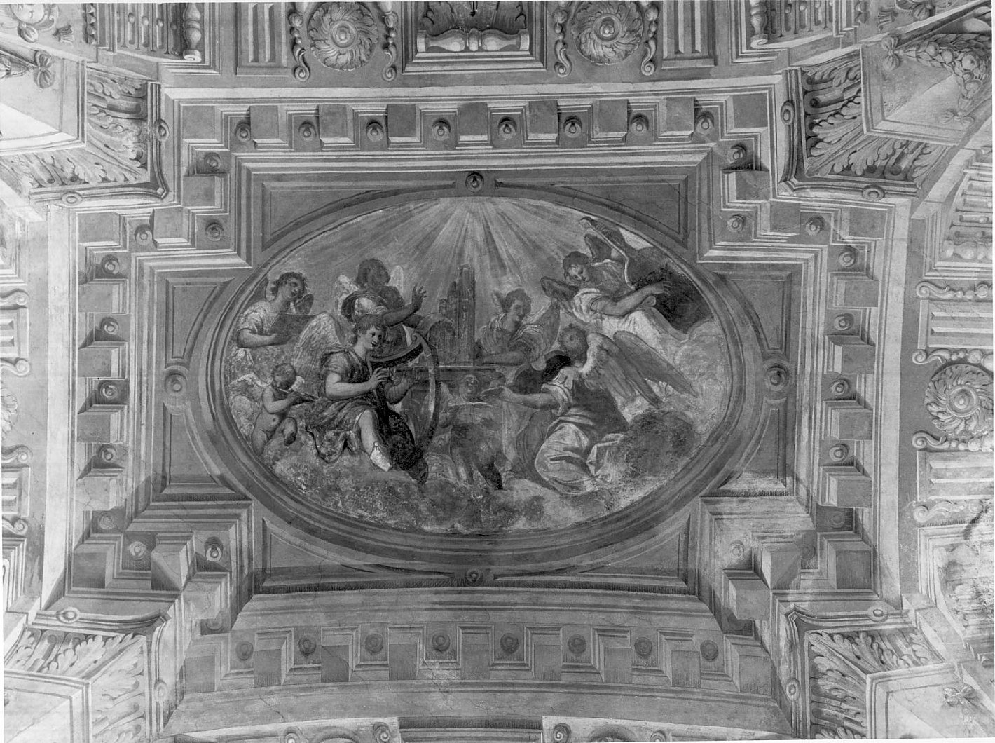 angeli musicanti entro quadratura architettonica (dipinto, elemento d'insieme) di Sandrini Tommaso (attribuito), Gandini Bernardino (attribuito) (sec. XVII)