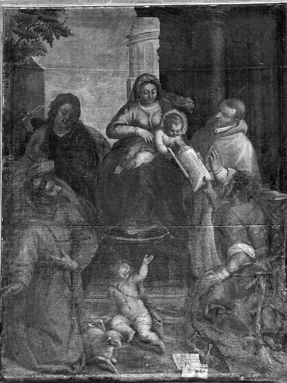 Madonna con Bambino tra San Carlo; San Marco; San Giovanni e San Francesco d'Assisi (dipinto, opera isolata) di Francesco Giovanni da Pralboino (attribuito) (sec. XVII)