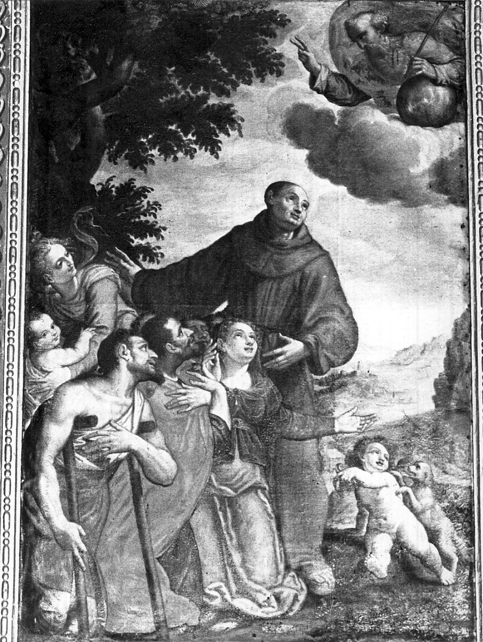 San Bernardino da Siena con fedeli (dipinto, opera isolata) di Cossali Grazio (attribuito) (sec. XVII)