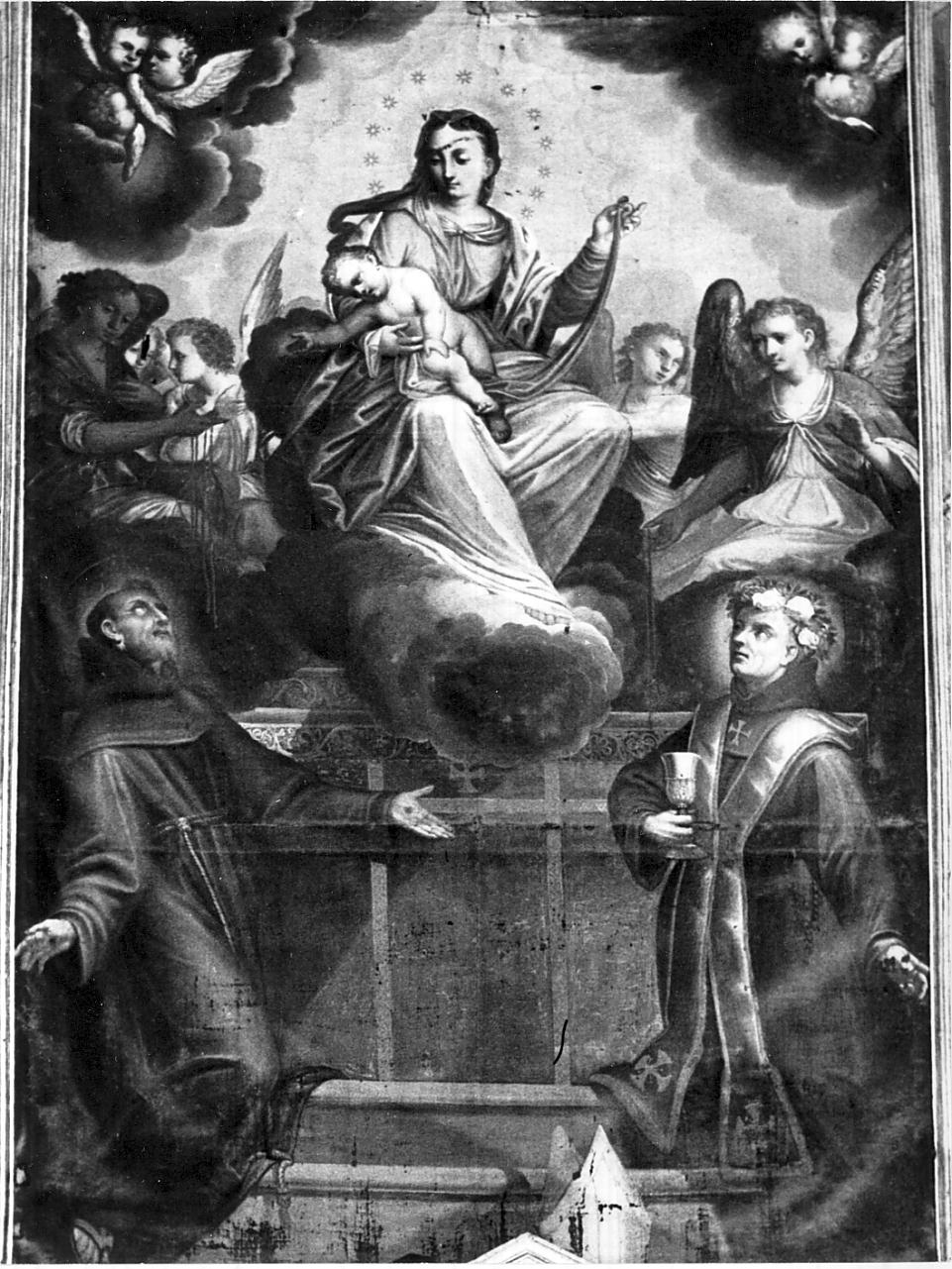 Vergine in gloria fra San Francesco ed un altro santo (dipinto, opera isolata) - ambito italiano (prima metà sec. XVII)