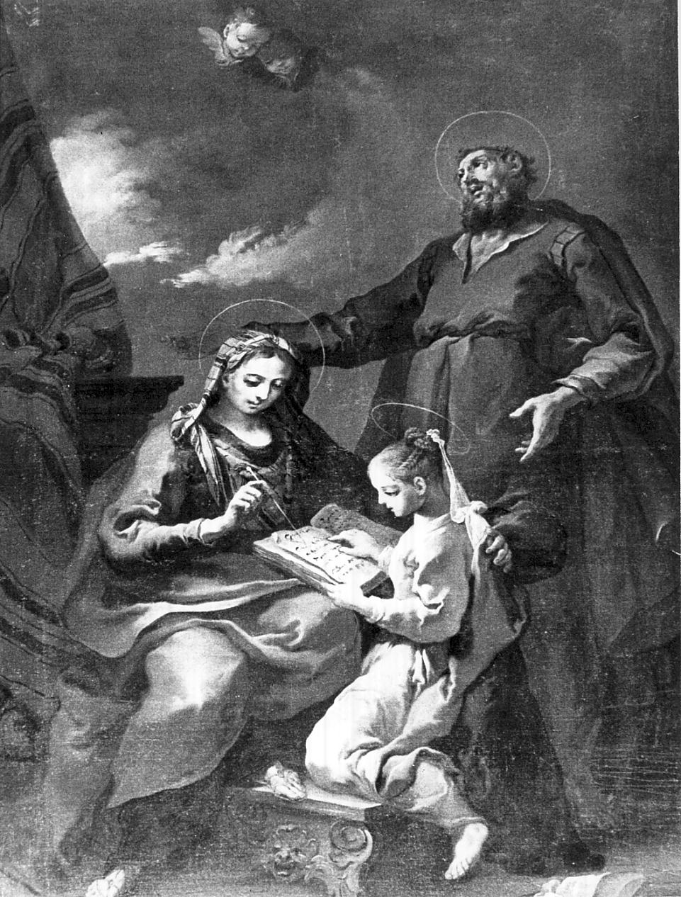 Madonna fanciulla fra Sant'Anna e San Gioacchino (dipinto, opera isolata) - ambito italiano (fine sec. XVII)