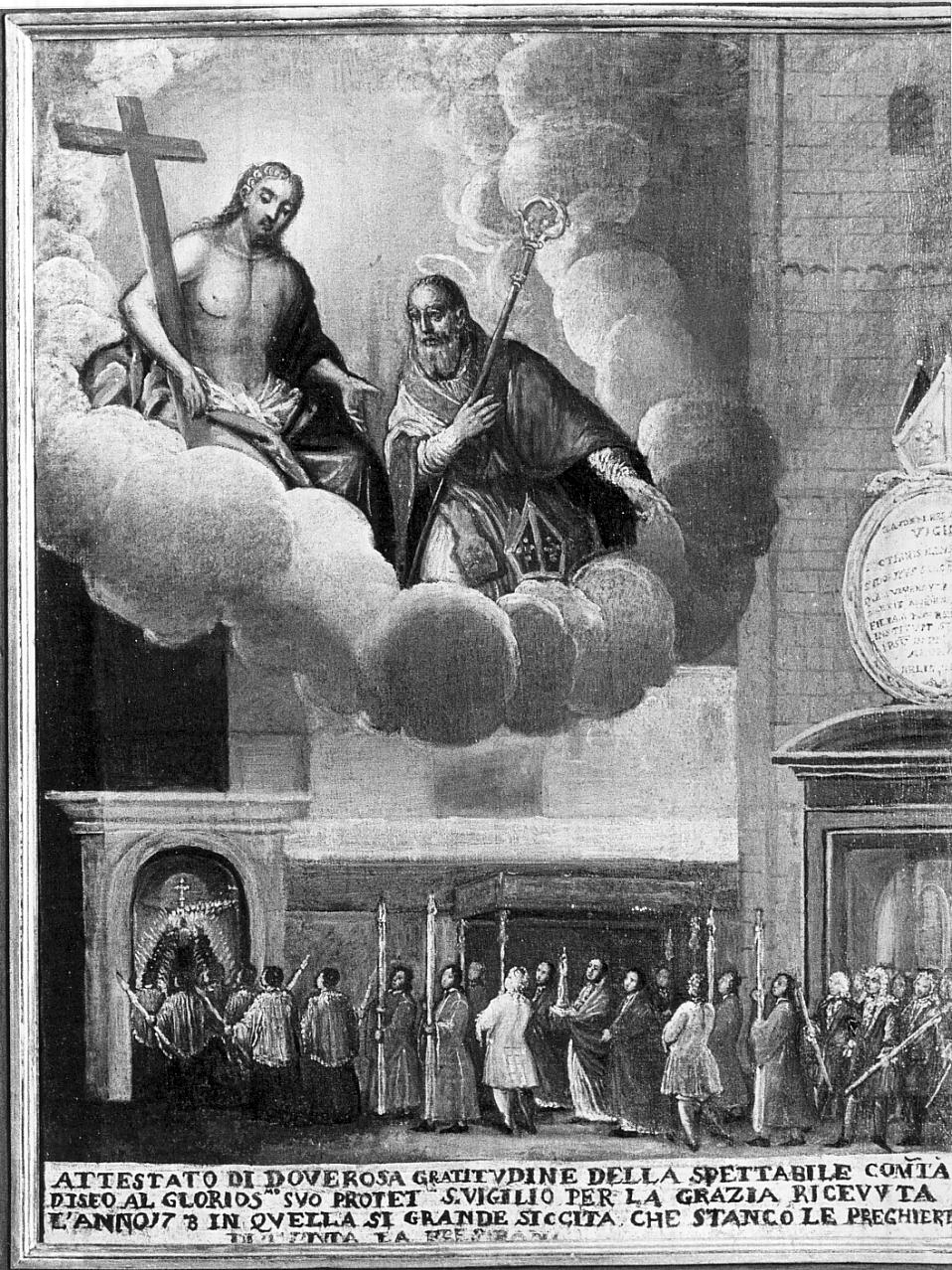 il Redentore con San Vigilio e Fedeli (dipinto, opera isolata) - ambito italiano (seconda metà sec. XVIII)