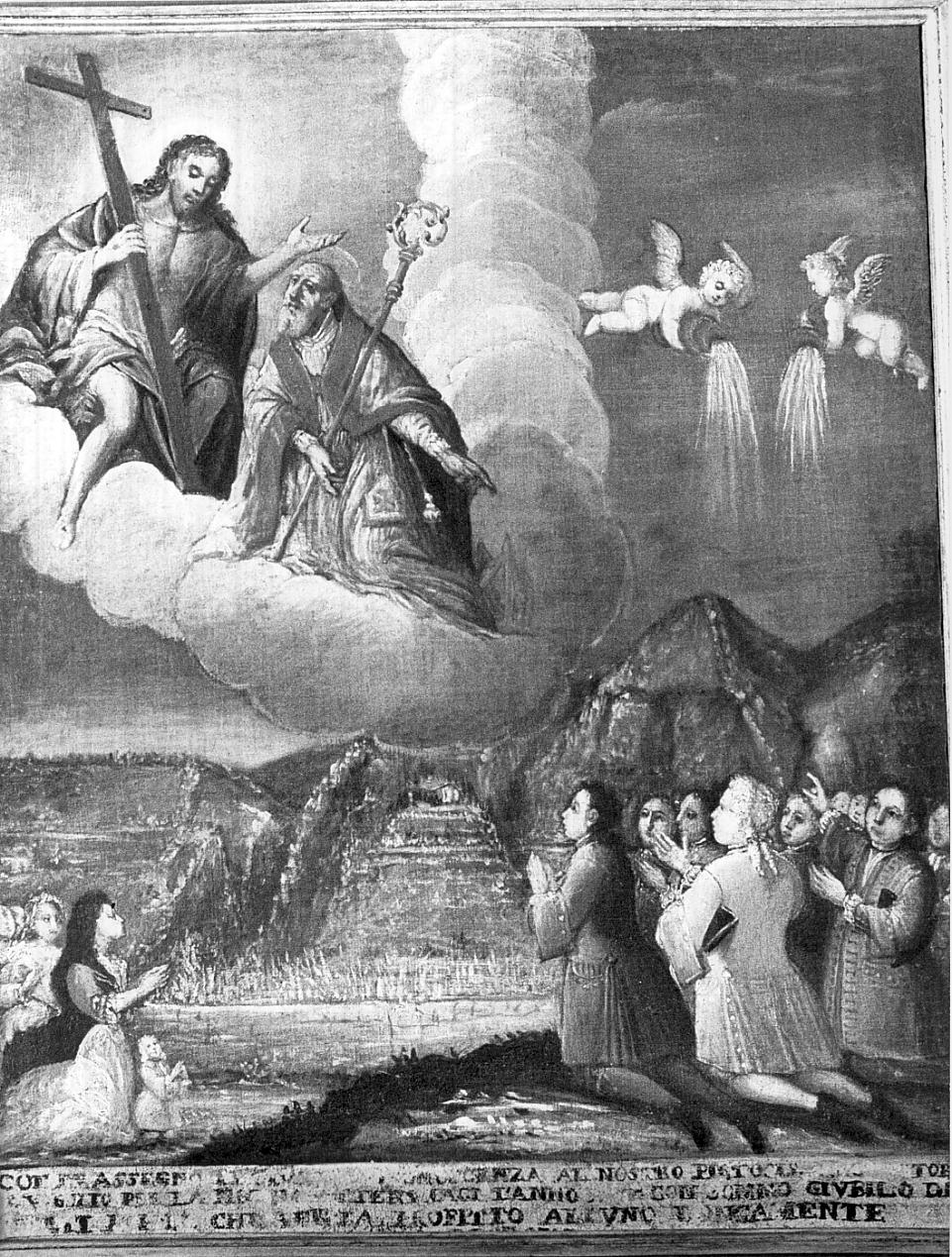 il Redentore e San Vigilio con devoti (dipinto, opera isolata) - ambito bresciano (metà sec. XVIII)