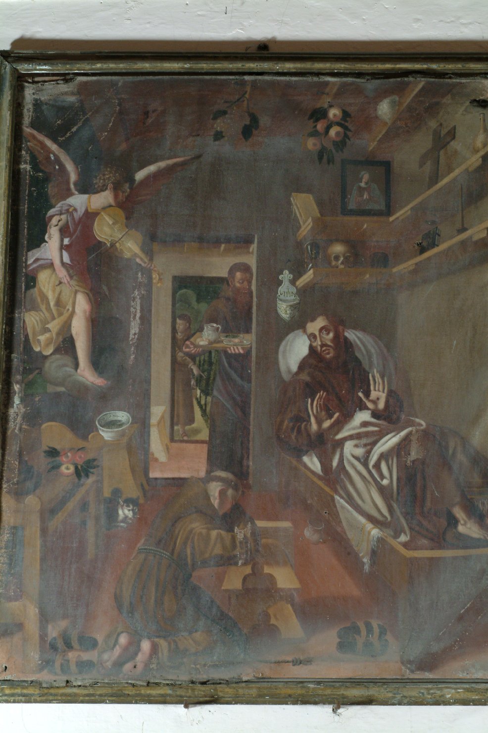 San Francesco d'Assisi morente ha la visione dell'angelo che suona il violino (dipinto, opera isolata) - ambito mantovano (metà sec. XVII)