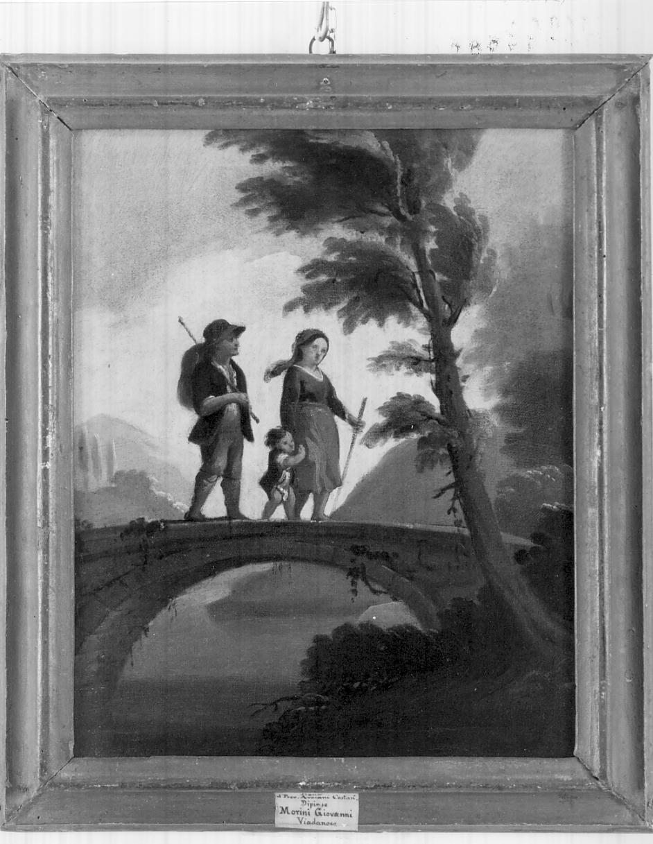 paesaggio lacustre con famiglia di contadini (dipinto, opera isolata) di Morini Giovanni (attribuito) (inizio sec. XIX)