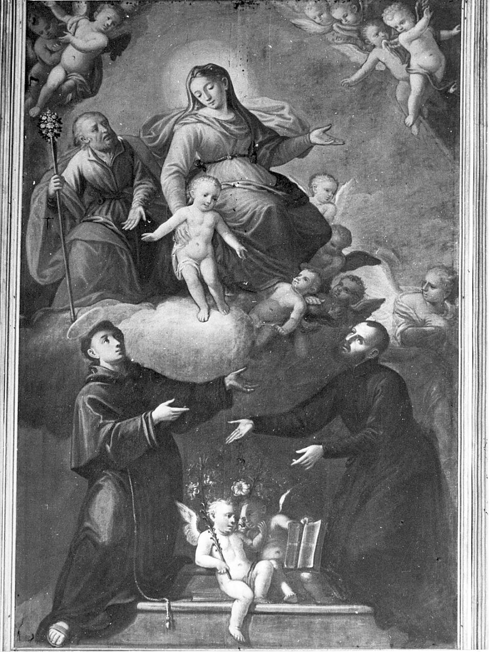 Madonna con Sant'Antonio, San Giuseppe e santi (dipinto, opera isolata) di Ghitti Pompeo (attribuito) (metà sec. XVIII)