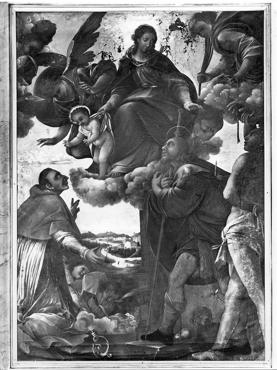 Madonna in gloria tra San Carlo Borromeo, San Rocco e San Sebastiano (dipinto, opera isolata) - ambito mantovano (fine/inizio secc. XVI/ XVII)