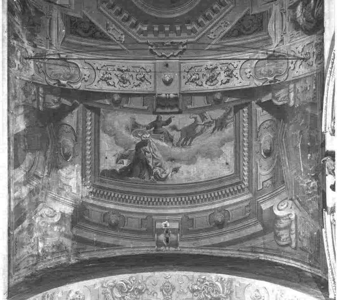 Elia sale al cielo sul carro di fuoco e Eliseo (dipinto, opera isolata) di Gandino Antonio, Sandrini Tommaso (inizio sec. XVII)