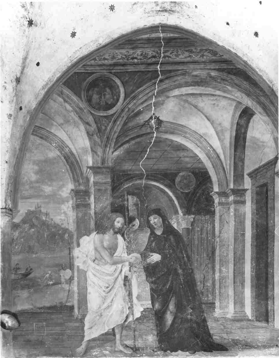 apparizione di Cristo risorto alla Madonna (dipinto, opera isolata) di Ferramola Floriano (attribuito) (sec. XVI)