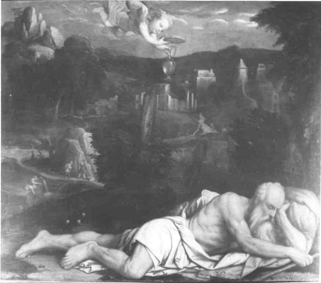 Elia nel deserto nutrito dall'angelo (dipinto, opera isolata) di Bonvicino Alessandro detto Moretto (sec. XVI)