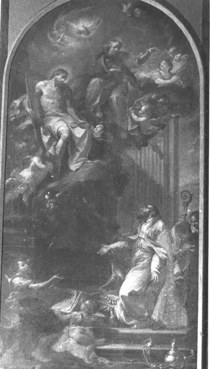 San Gaudenzio offre i suoi sermoni alla Trinità (dipinto, opera isolata) di Cattaneo Santo detto Santino (fine sec. XVIII)