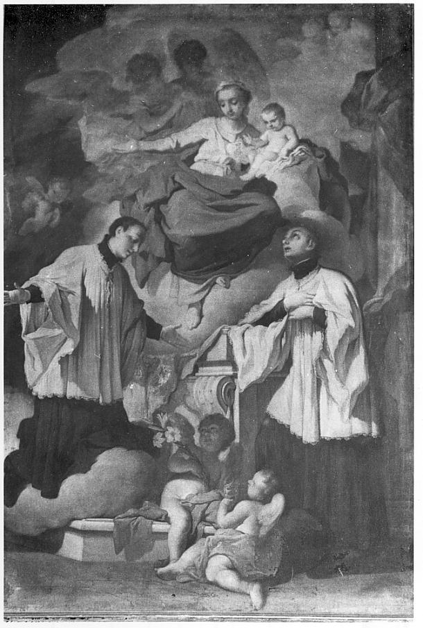 San Luigi Gonzaga con la madonna e altro santo Gesuita (dipinto, opera isolata) di Paglia Antonio (sec. XVIII)