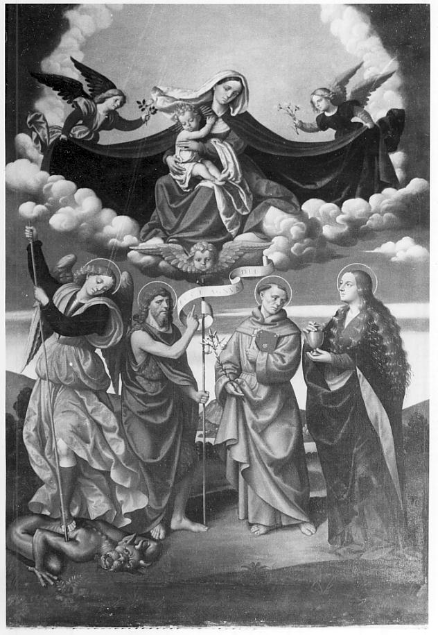 Madonna con San Michele e tre Santi (dipinto, opera isolata) - ambito italiano (metà sec. XVI)