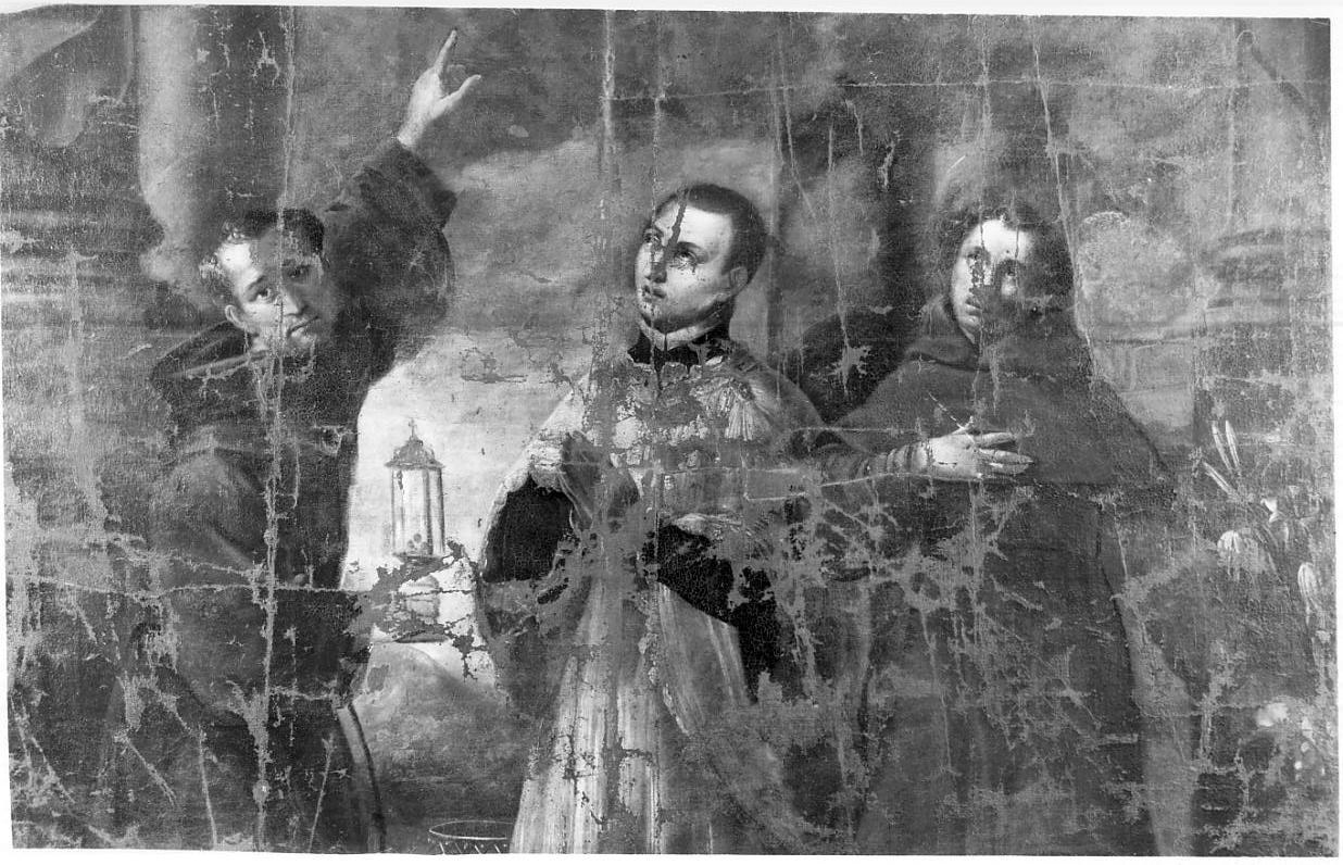 San Luigi Gonzaga con San Bernardino e Sant'Antonio (dipinto, opera isolata) - ambito italiano (sec. XVII)