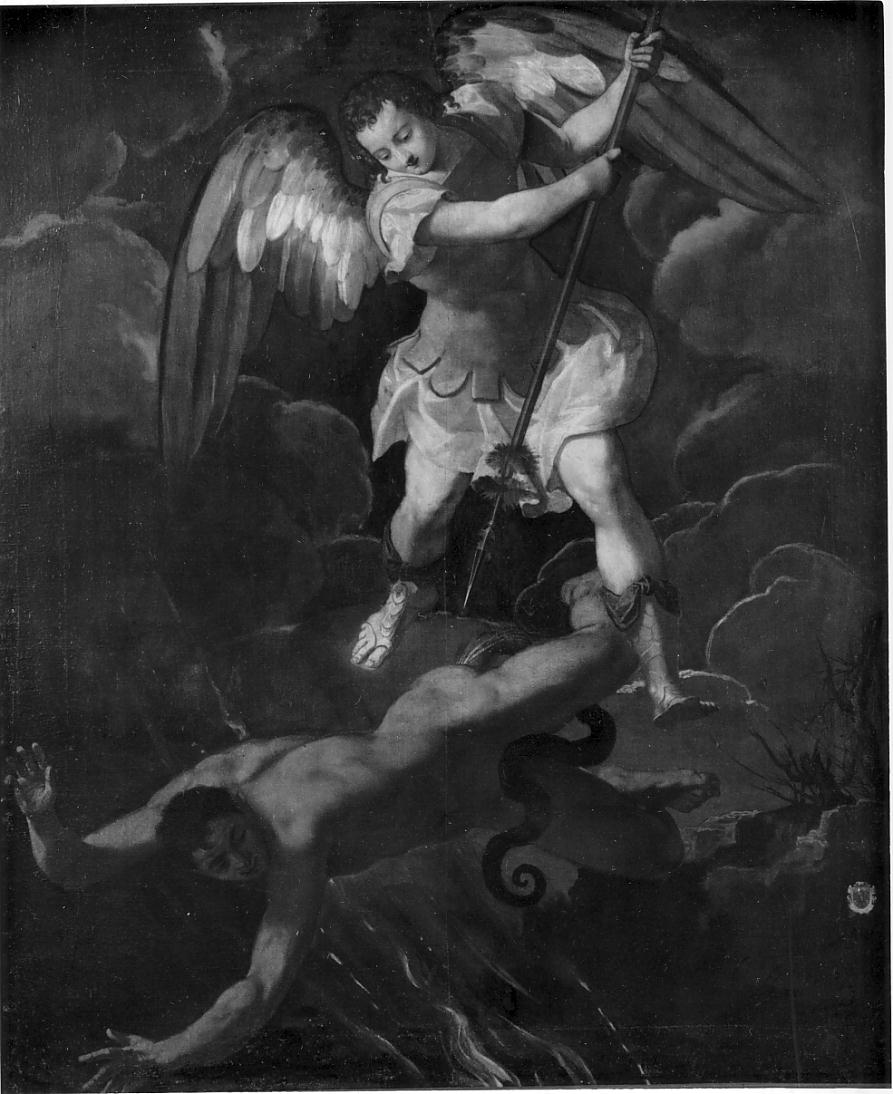 San Michele Arcangelo scaccia il demonio (dipinto, opera isolata) di Rosa Pietro (attribuito) (sec. XVI)