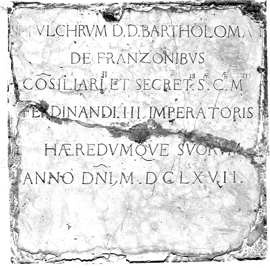 iscrizione di Bartolomeo Franzoni (lastra tombale, opera isolata) - ambito bresciano (sec. XVI)