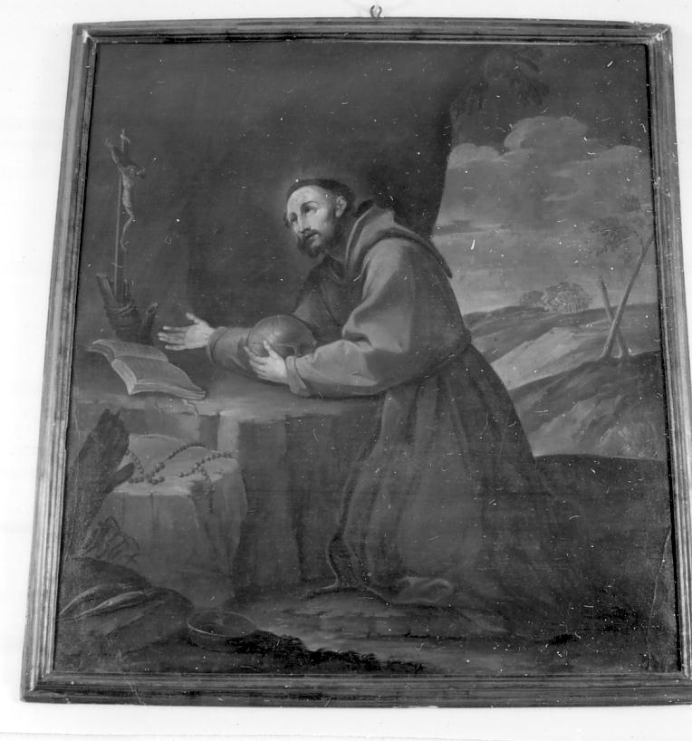 San Francesco d'Assisi in preghiera davanti alla croce (dipinto, opera isolata) - ambito bresciano (sec. XVII)