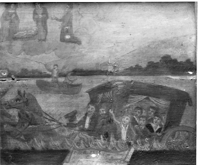 carrozza salvata dalle onde del lago (ex voto, opera isolata) - ambito bresciano (sec. XIX)