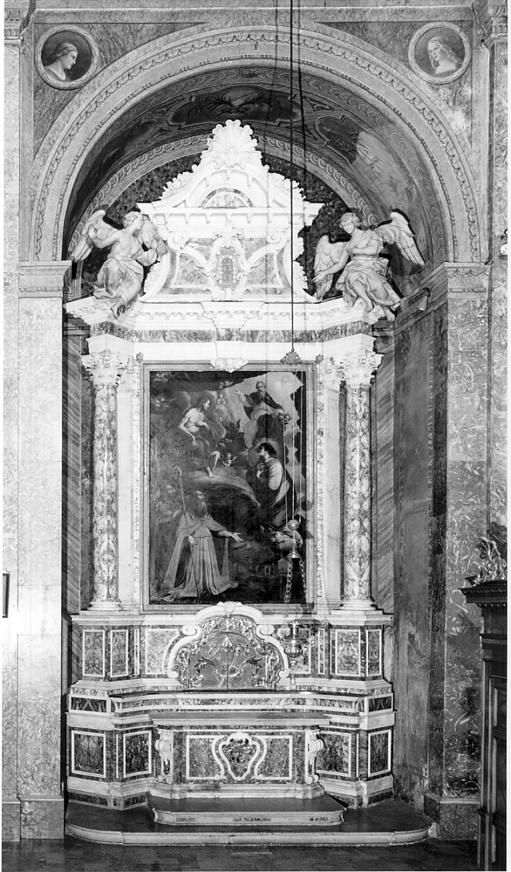 rami di palma / pastorali / corona / tortiglioni con rosette / finti marmi (dipinto, complesso decorativo) - ambito ostianese (sec. XX)