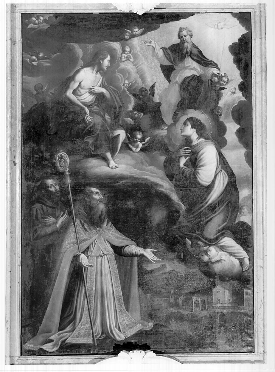 S. Gaudenzio, S. Francesco pregano la Vergine di intercedere per Ostiano (dipinto, elemento d'insieme) - ambito bresciano (primo quarto sec. XVIII)