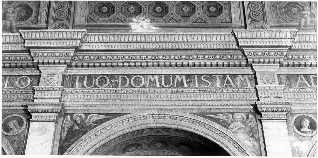 iscrizioni / motivi vegetali / ovoli / dentelli / angeli / busti muliebri (dipinto, complesso decorativo) di Miolato Gaetano (sec. XX)