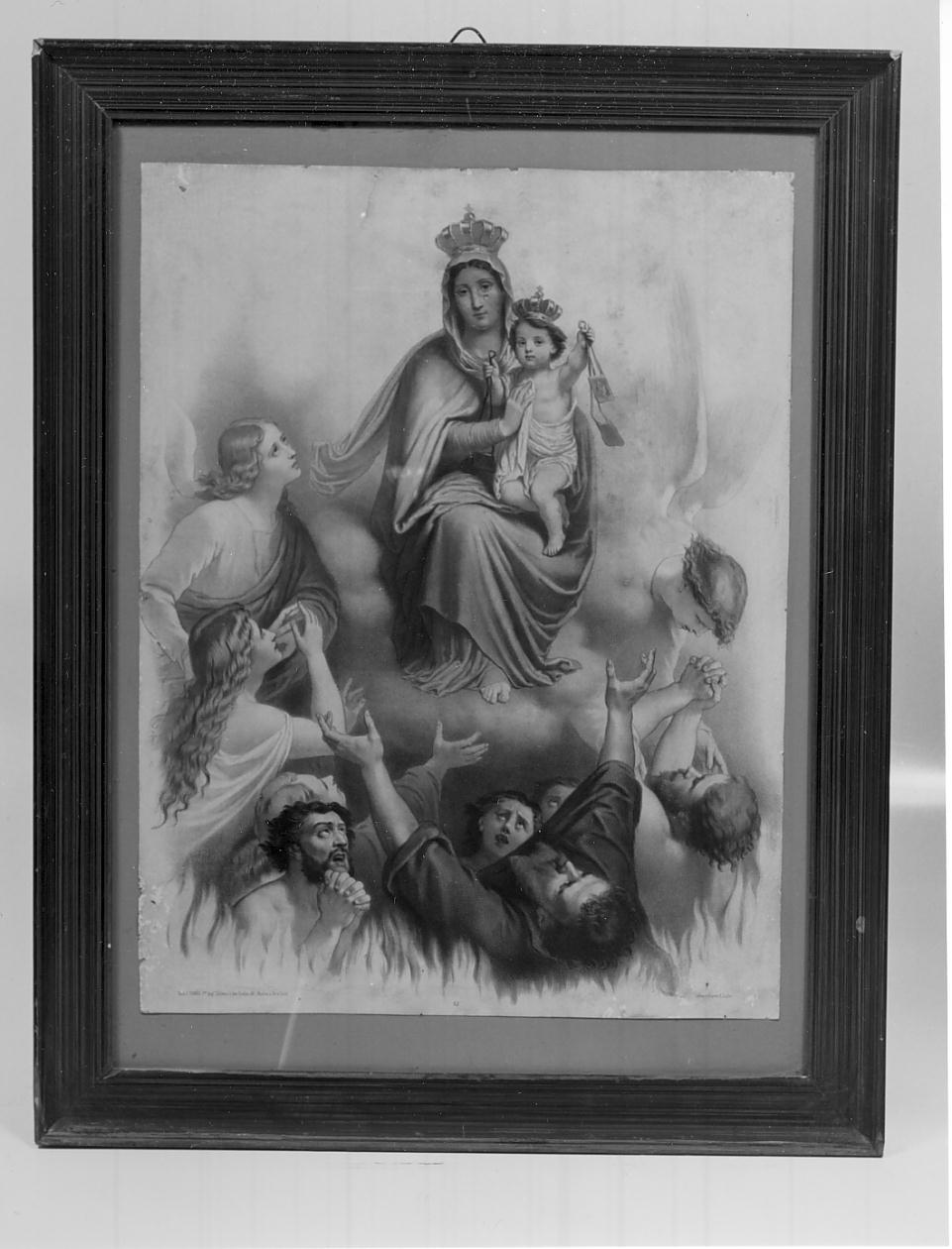 Madonna del Carmelo intercede per le anime del purgatorio (stampa, stampa composita) - ambito italiano (prima metà sec. XX)