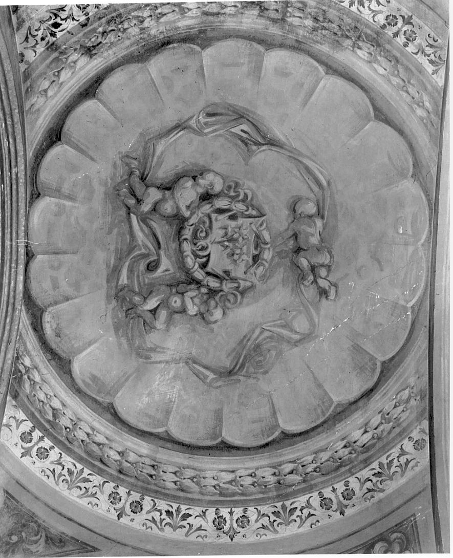 puttini / drappo / ghirlanda / giglio (dipinto, elemento d'insieme) - ambito mantovano (fine sec. XIX)