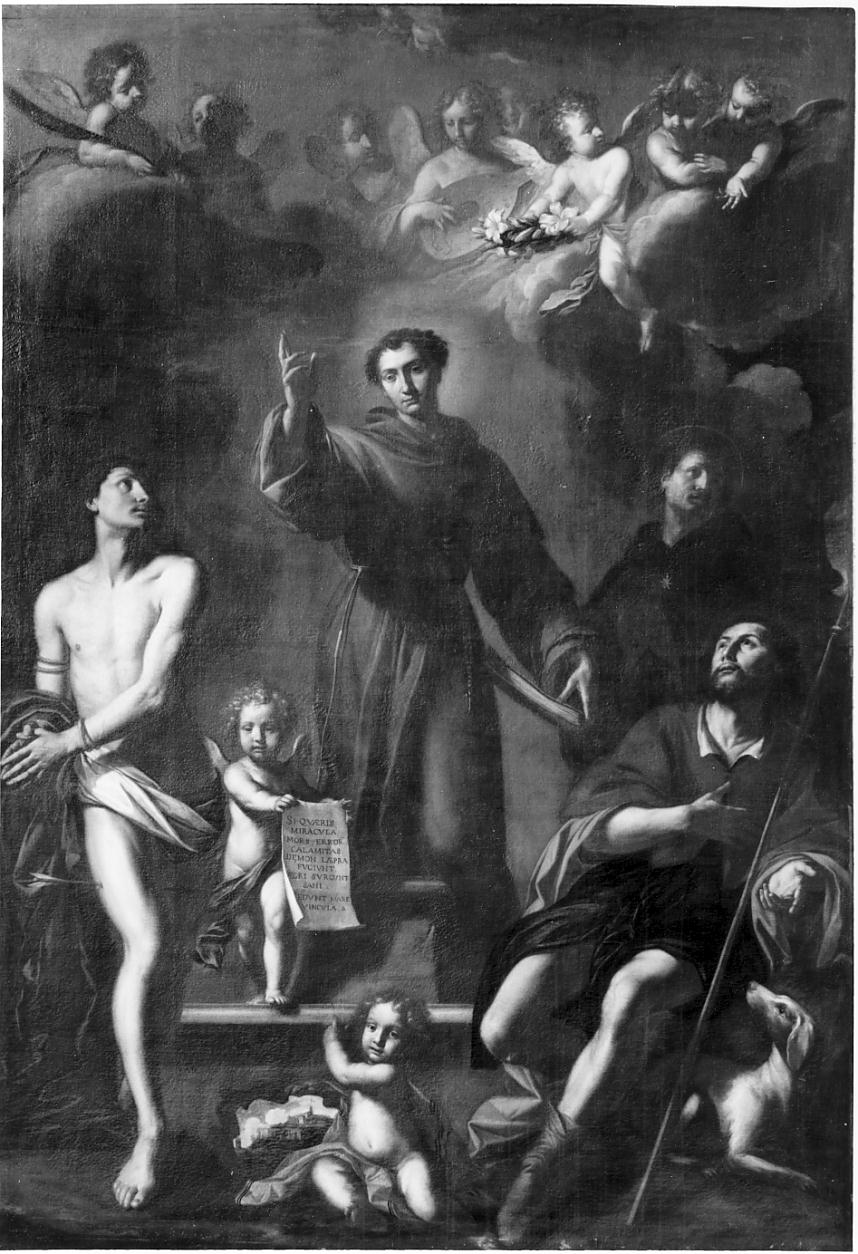 Sant'Antonio da Padova tra i SS. Sebastiano e Rocco (dipinto, opera isolata) di Paglia Francesco (sec. XVII)