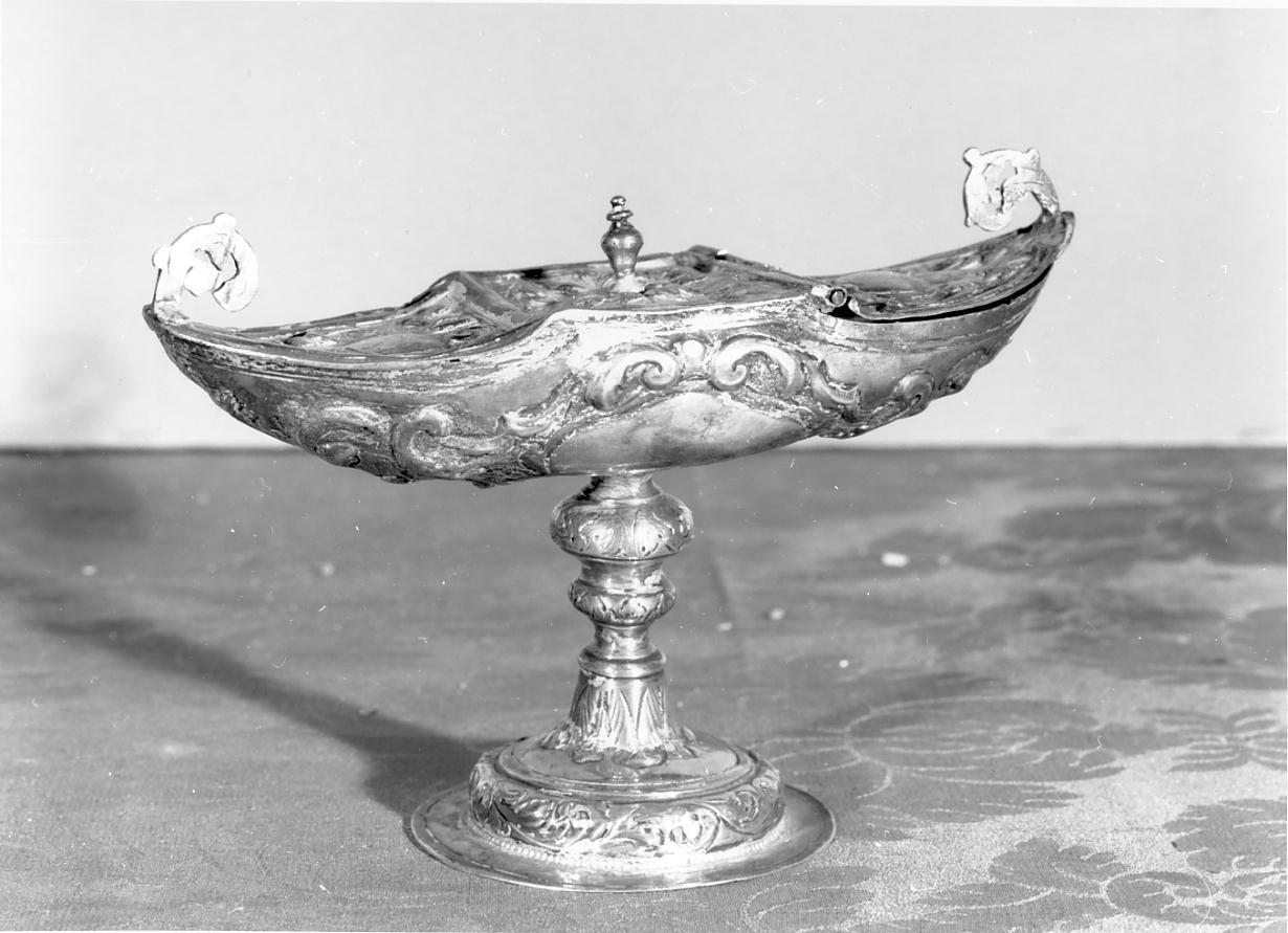 navicella portaincenso - a galeone, elemento d'insieme - manifattura mantovana (primo quarto sec. XVIII)