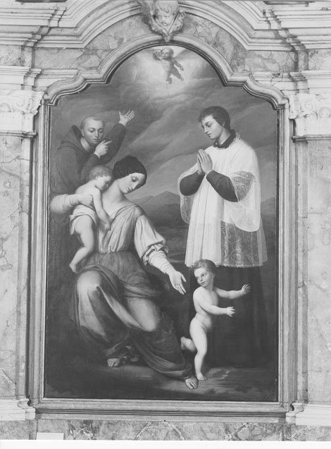 Santa Liberata // San Luigi Gonzaga // S. Antonio da Padova // due fanciulli (dipinto, opera isolata) di Razzetti Giuseppe (sec. XIX)