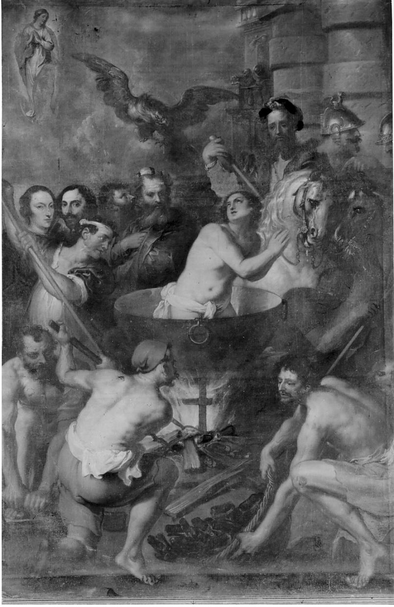 San Giovanni Evangelista immerso nell'olio bollente (dipinto, elemento d'insieme) - ambito lombardo (prima metà sec. XVII)