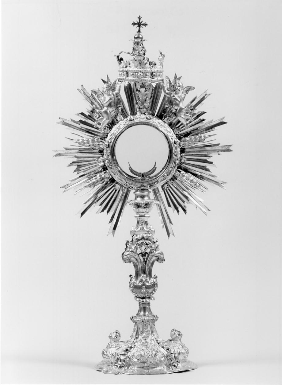 teste di angeli (sul piede)/ angeli e spighe (su raggiera) (ostensorio - a raggiera, opera isolata) - produzione lombarda (seconda metà sec. XVIII)