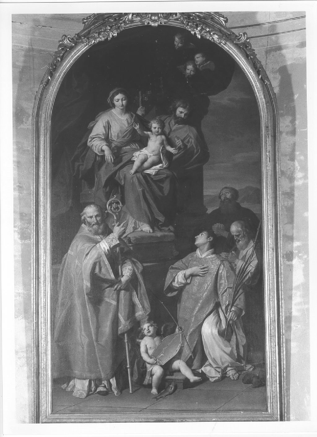 Sacra famiglia con i SS. Zeno, Stefano e Giacomo Maggiore (dipinto, elemento d'insieme) di Bottani Giuseppe (ultimo quarto sec. XVIII)