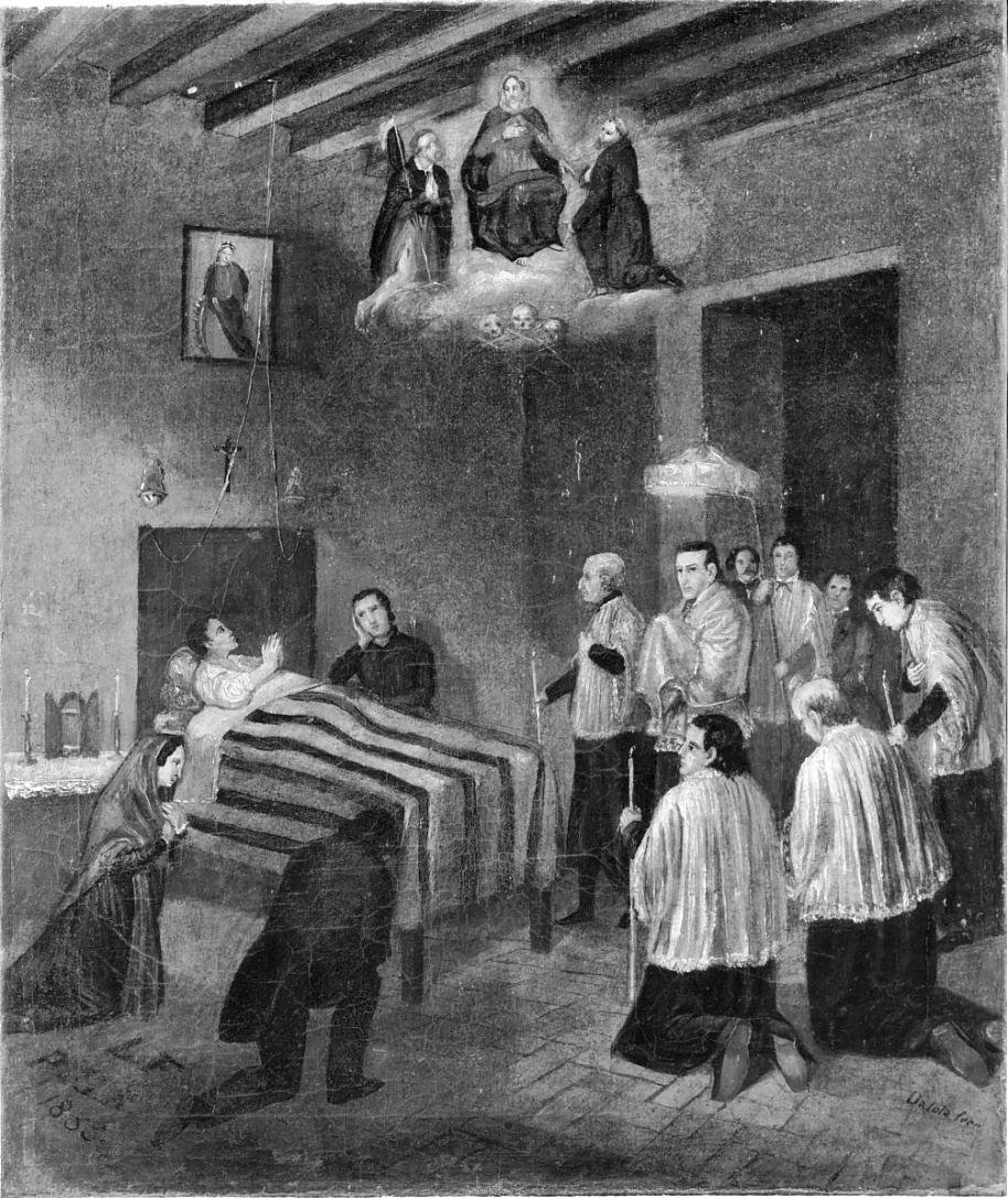 La Madonna e i SS. Rocco e Francesco intercedono per uomo infermo in un letto (ex voto, opera isolata) - ambito bresciano (sec. XIX)