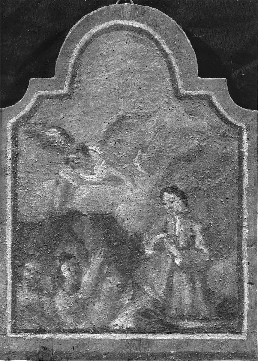 Uomo inginocchiato presso le anime del purgatorio e angelo che scende dal cielo (ex voto, opera isolata) - ambito bresciano (seconda metà sec. XVIII)