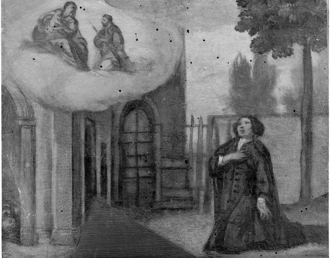 Uomo ringrazia la Madonna e S. Rocco per avergli concesso una grazia (ex voto, opera isolata) - ambito bresciano (seconda metà sec. XVIII)