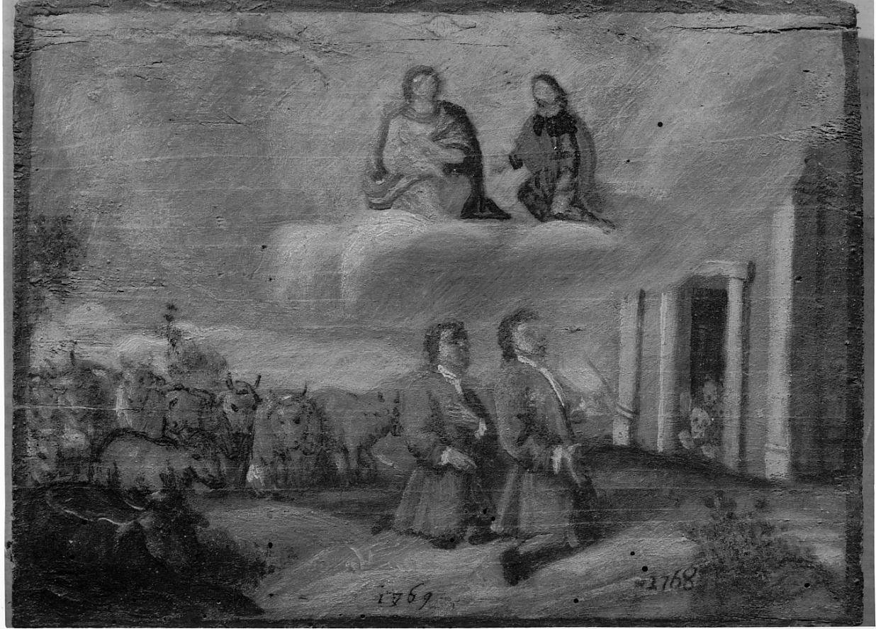 Due uomini ringraziano la Madonna e S. Rocco per avere concesso loro una grazia (ex voto, opera isolata) - ambito bresciano (sec. XVIII)