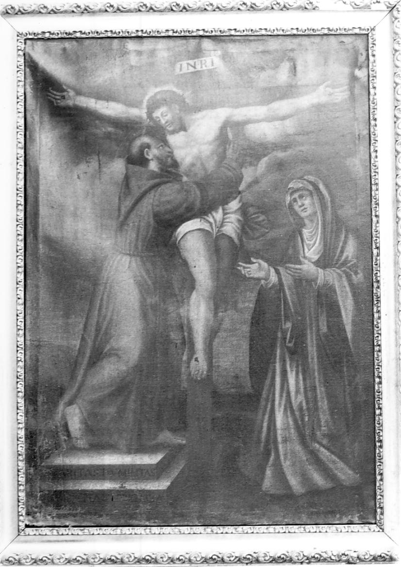 Cristo crocifisso con San Francesco d'Assisi e Santa Chiara (dipinto, opera isolata) - ambito bolognese (sec. XVII)