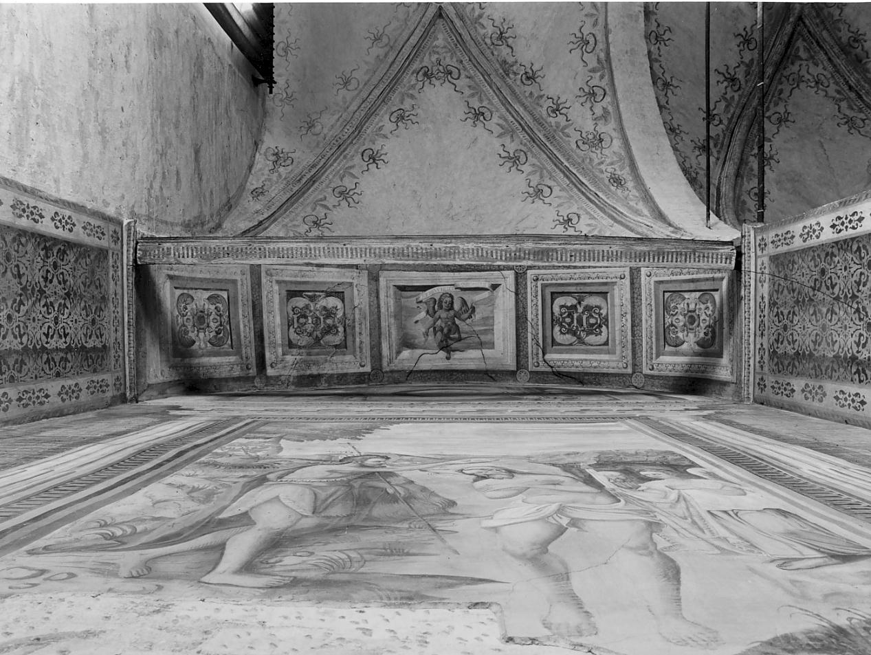 motivi decorativi a cassettoni/fitomorfi/angelo/cartiglio con iscrizione (dipinto murale, elemento d'insieme) - ambito lombardo (sec. XVII)