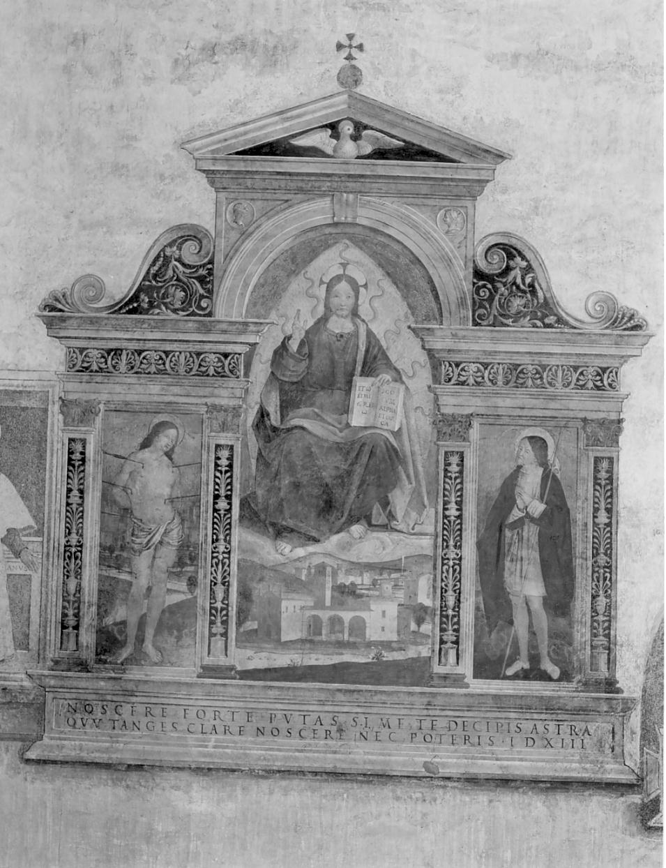 Cristo benedicente tra Santi (ancona, opera isolata) di Pampurino Alessandro (e aiuti) (sec. XVI)