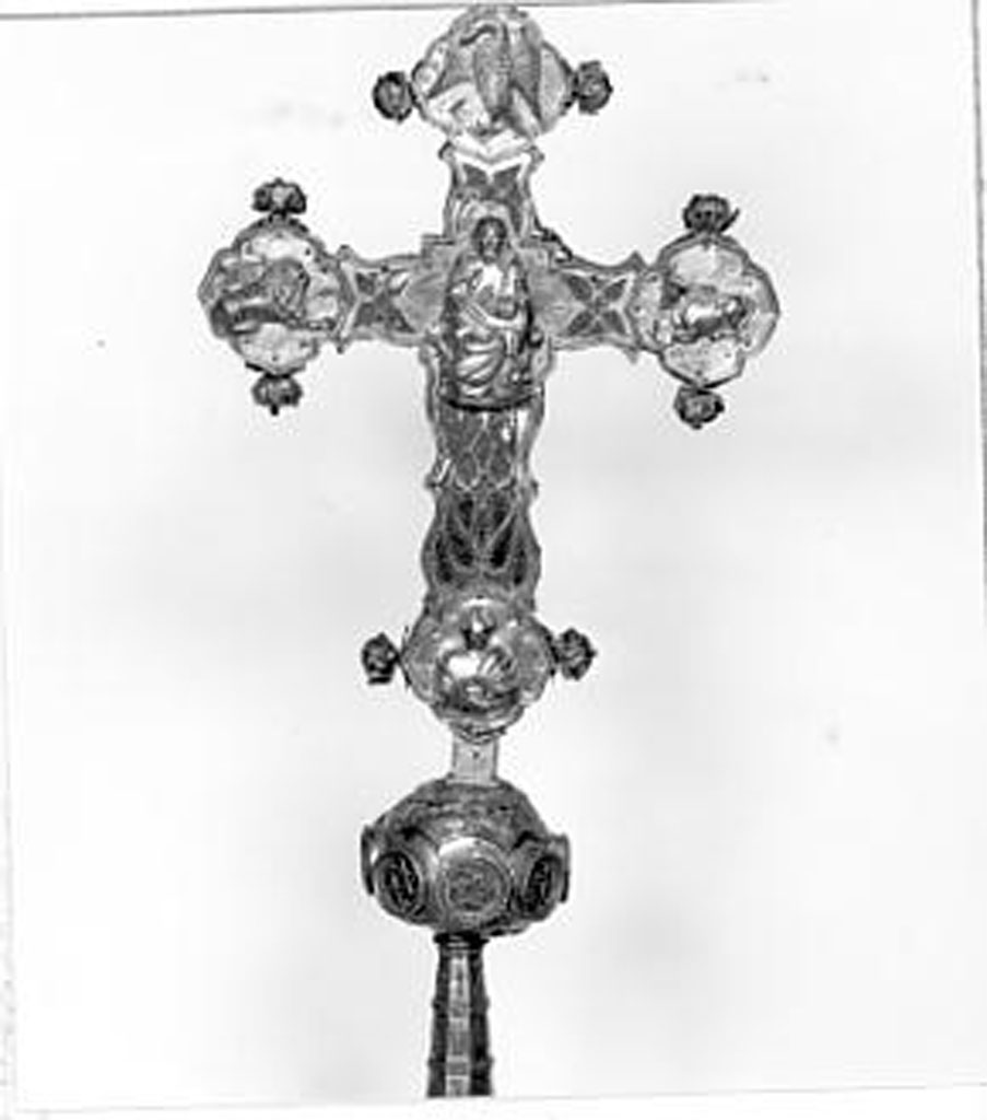 Gesù/ Madonna/ S. Giovanni/ S. Benedetto/ pellicano/ Dio/ simboli degli evangelisti (croce, opera isolata) - ambito bresciano (prima metà sec. XV)